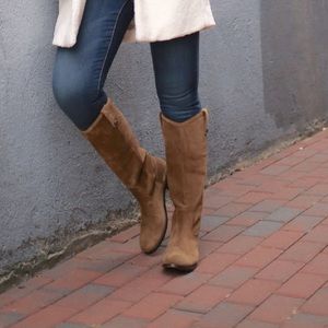 Beautiful Frye Melissa Suede Riding Boots in Cashew